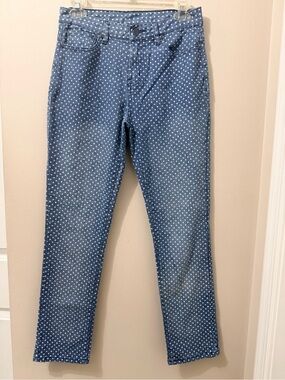 DG2 Diane Gilman Jeans Women Size 4P Denim Comfort Stretch Blue White Polka Dot